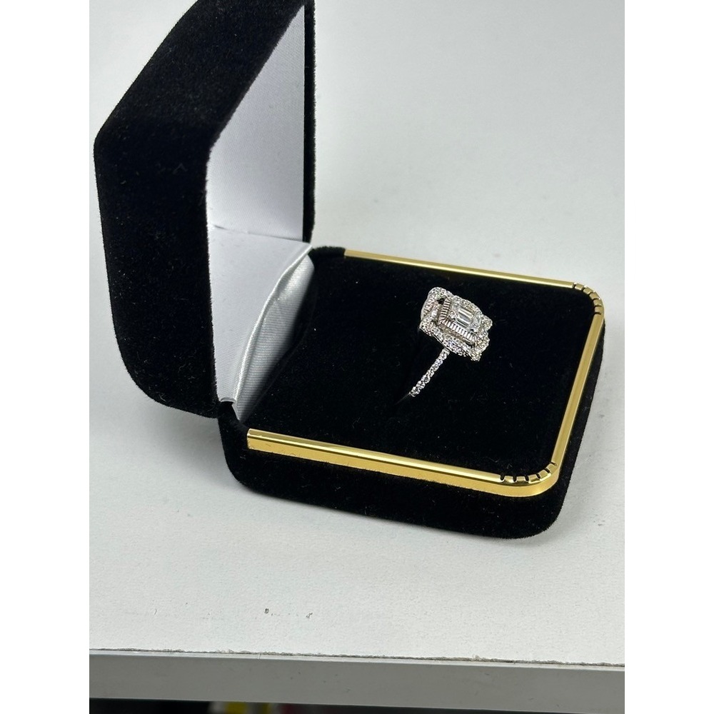 Sterling Silver Emerald Cut Cubic Zirconia Halo Engagement Ring Size 8.5 CZ 925 - Picture 3 of 9